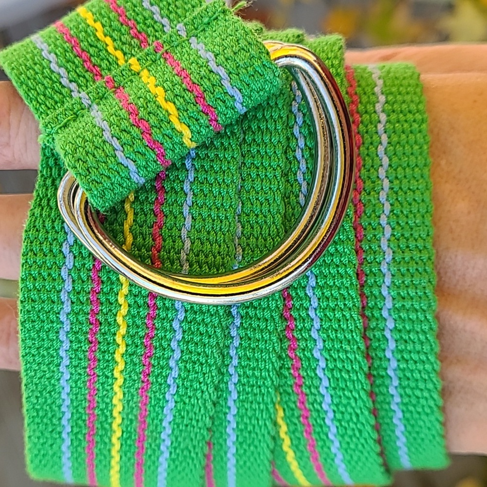 Y2k lime green‎ multicolored striped belt